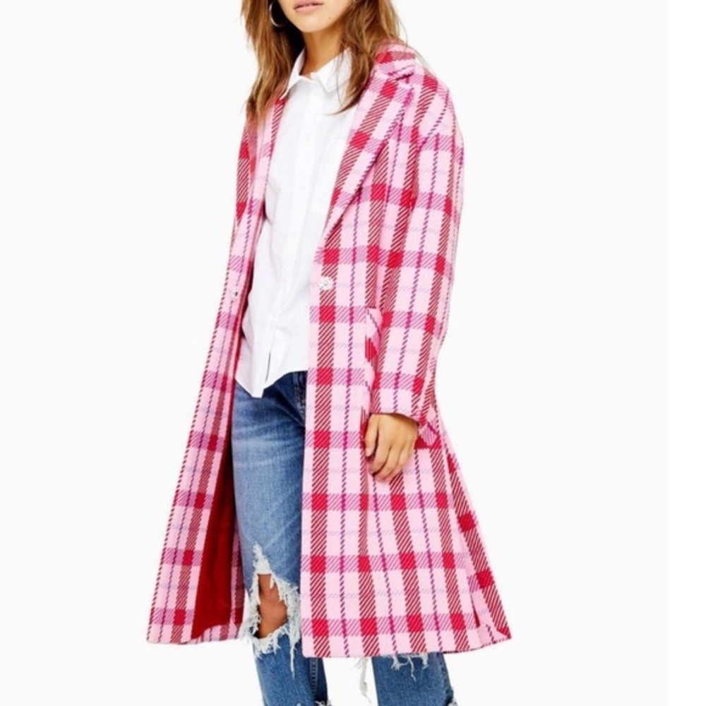 Topshop pink plaid coat